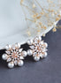 Studs - Elegant Beauty White Pearl Rose Gold Plated Studs - Opal Touch