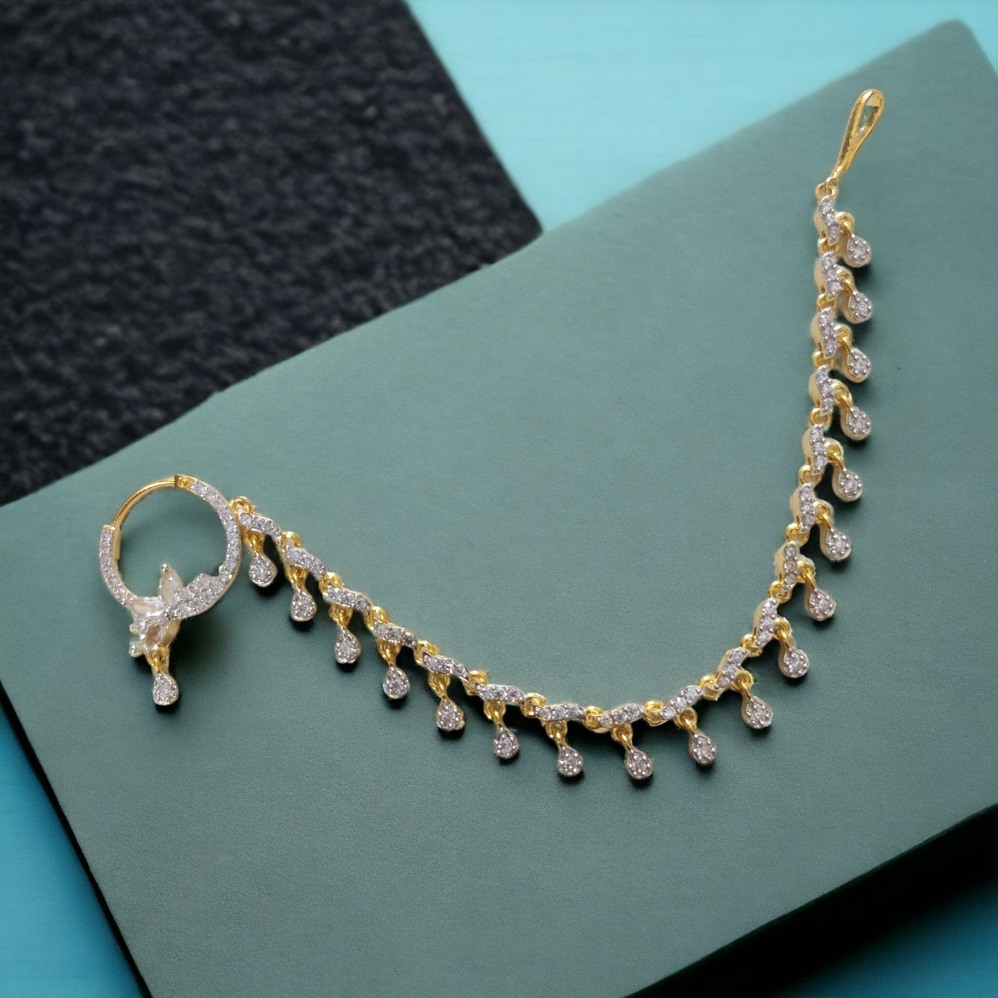 Opal Touch - Elegant Cubic Zirconia Nath with String - Nose Pin