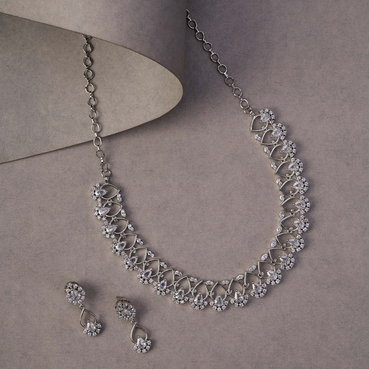 Necklace - Elegant Emarald Floret Rhodium Plated Necklace Set - Opal Touch