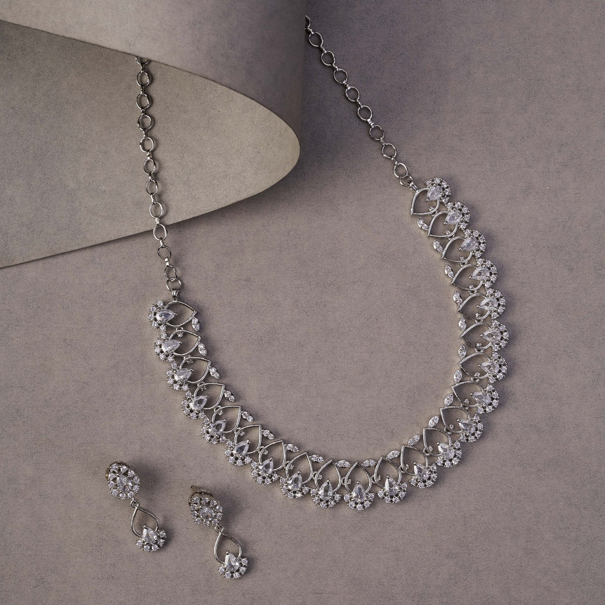 Necklace - Elegant Emarald Floret Rhodium Plated Necklace Set - Opal Touch