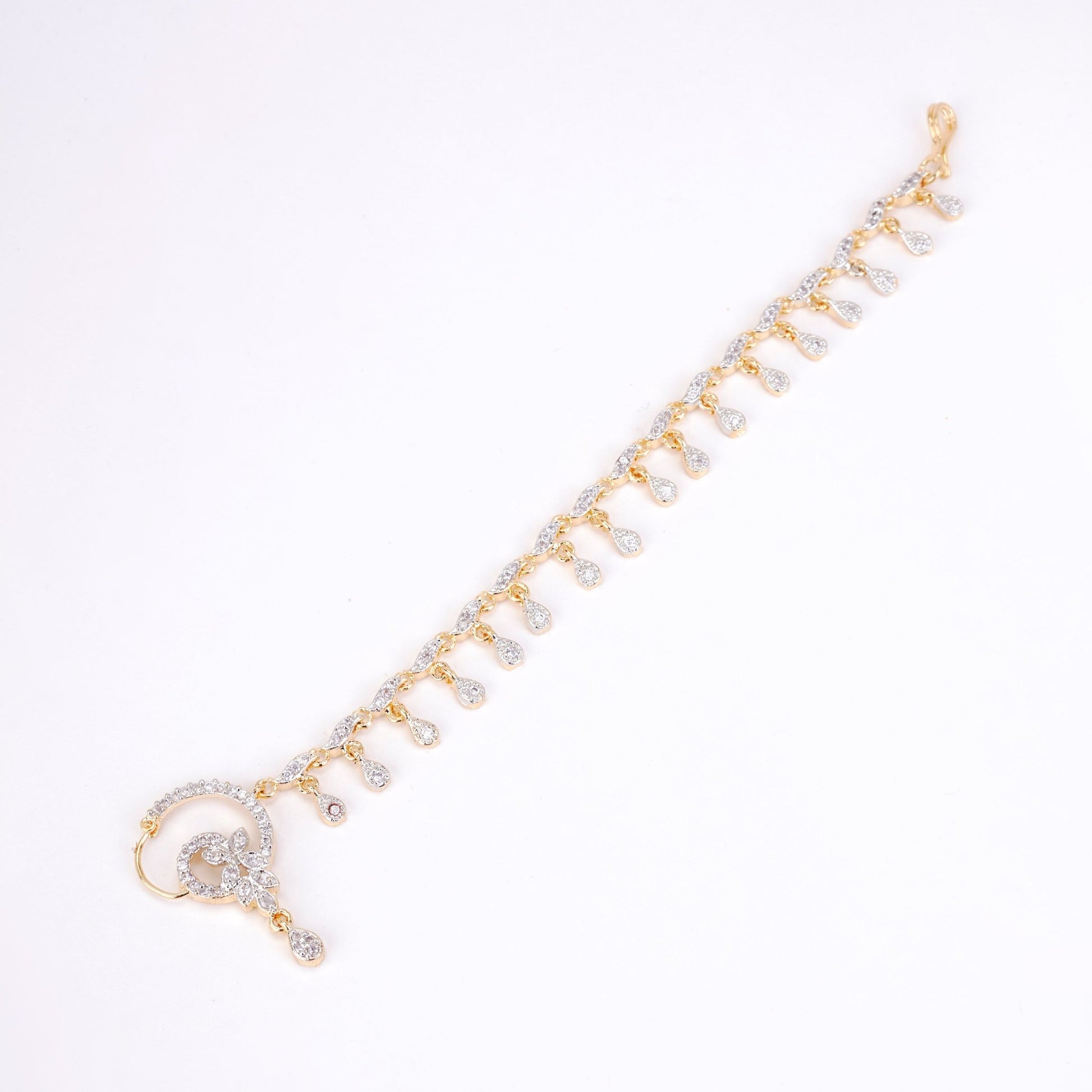 Nose Pin - Elegant Gold Plated Floral Nath with String - Opal Touch