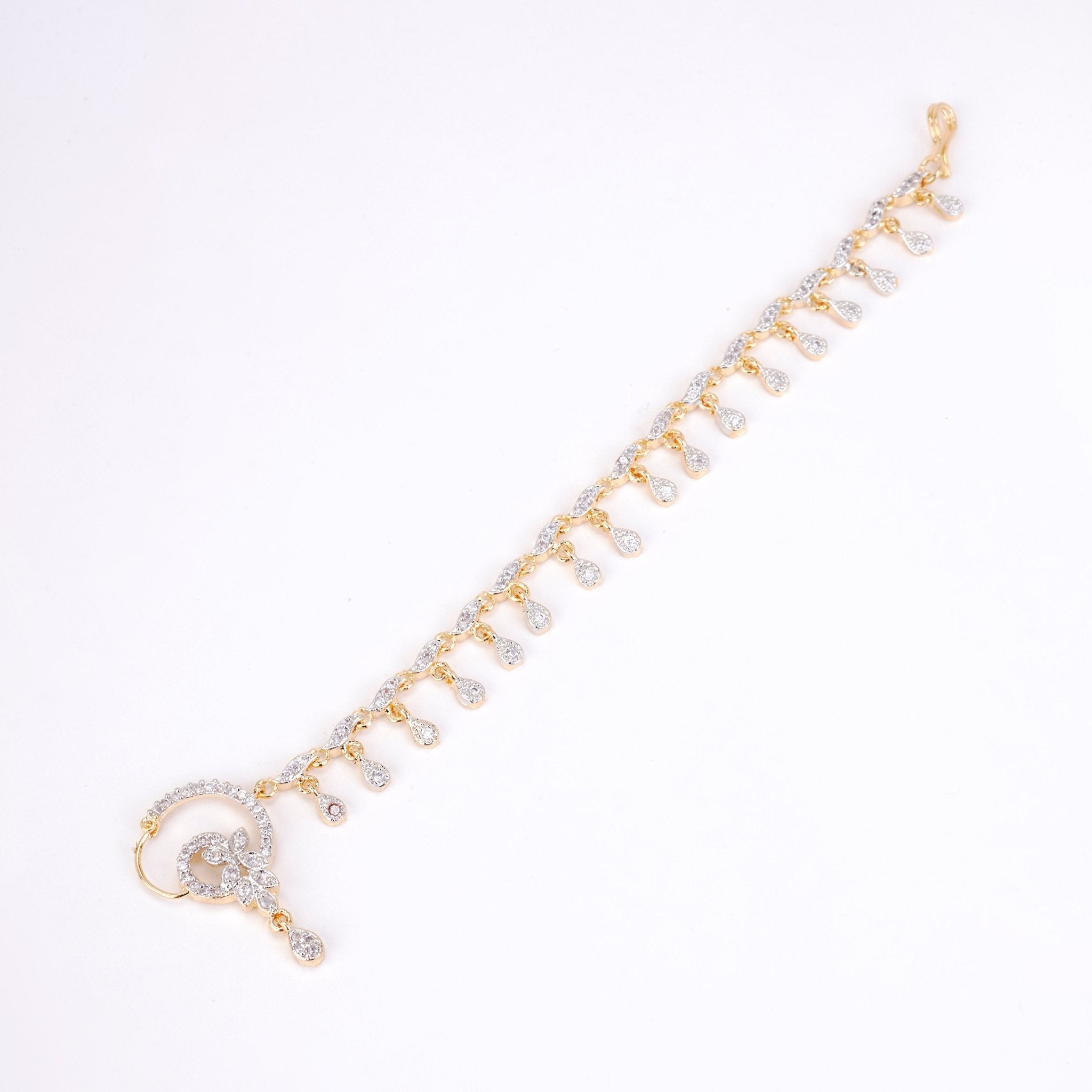 Nose Pin - Elegant Gold Plated Floral Nath with String - Opal Touch