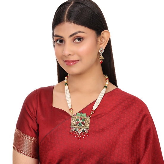 Opal Touch - Elegant Multicolor Polki Kundan Moti Mala - Necklace