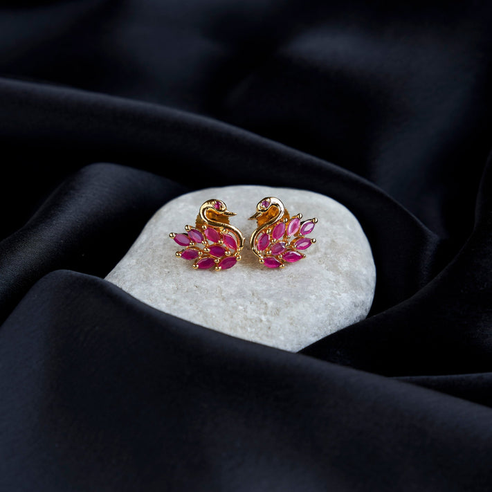 Studs - Elegant Red Peacock Studs - Opal Touch
