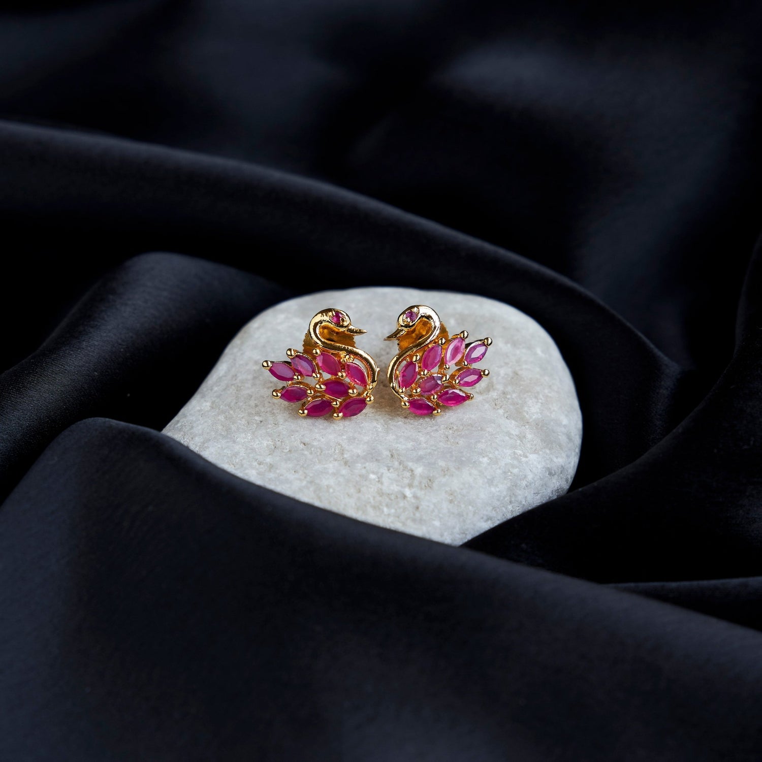 Studs - Elegant Red Peacock Studs - Opal Touch