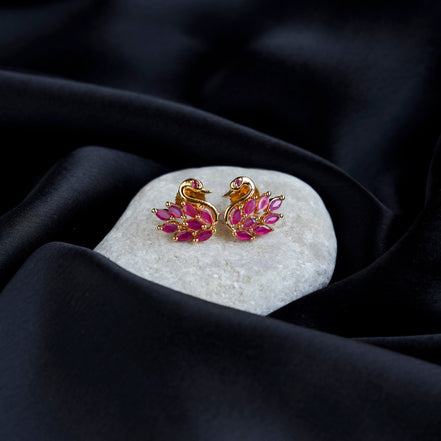 Studs - Elegant Red Peacock Studs - Opal Touch