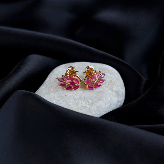 Studs - Elegant Red Peacock Studs - Opal Touch