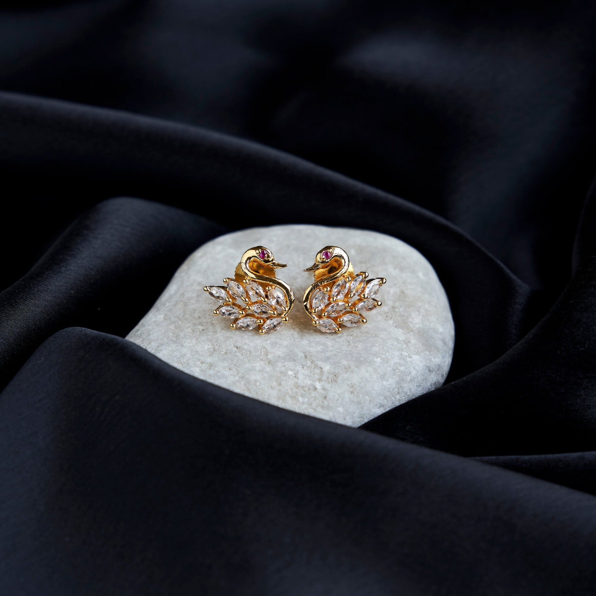 Studs - Elegant Red Peacock Studs - Opal Touch