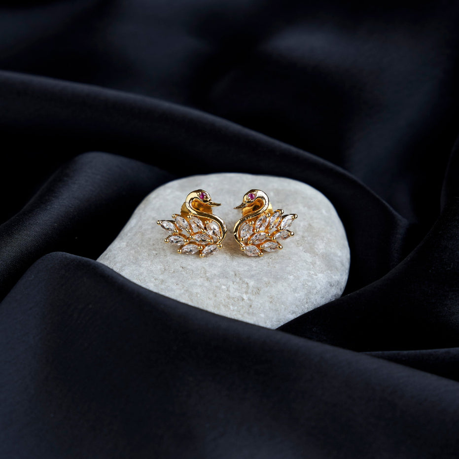 Studs - Elegant Red Peacock Studs - Opal Touch