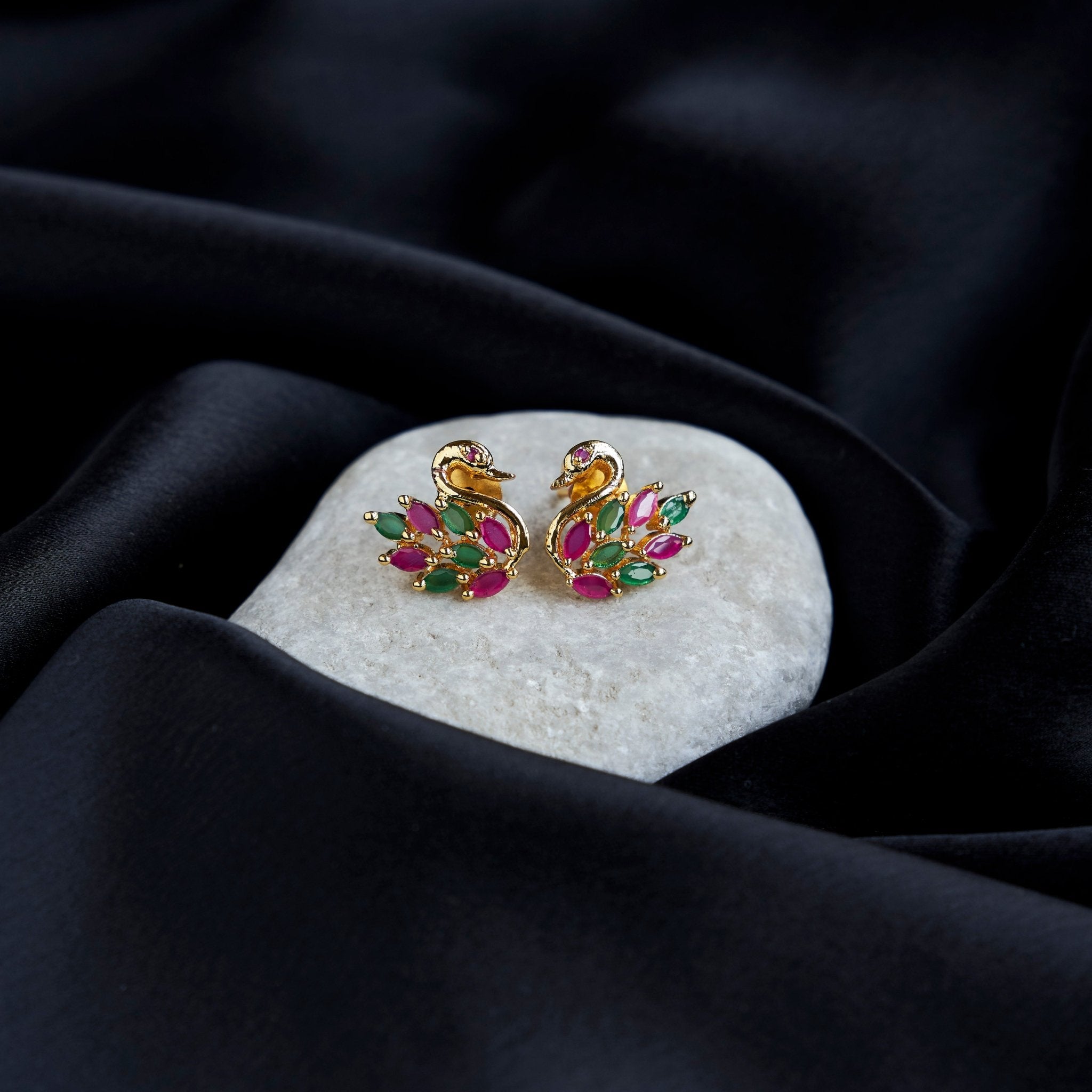 Studs - Elegant Red Peacock Studs - Opal Touch