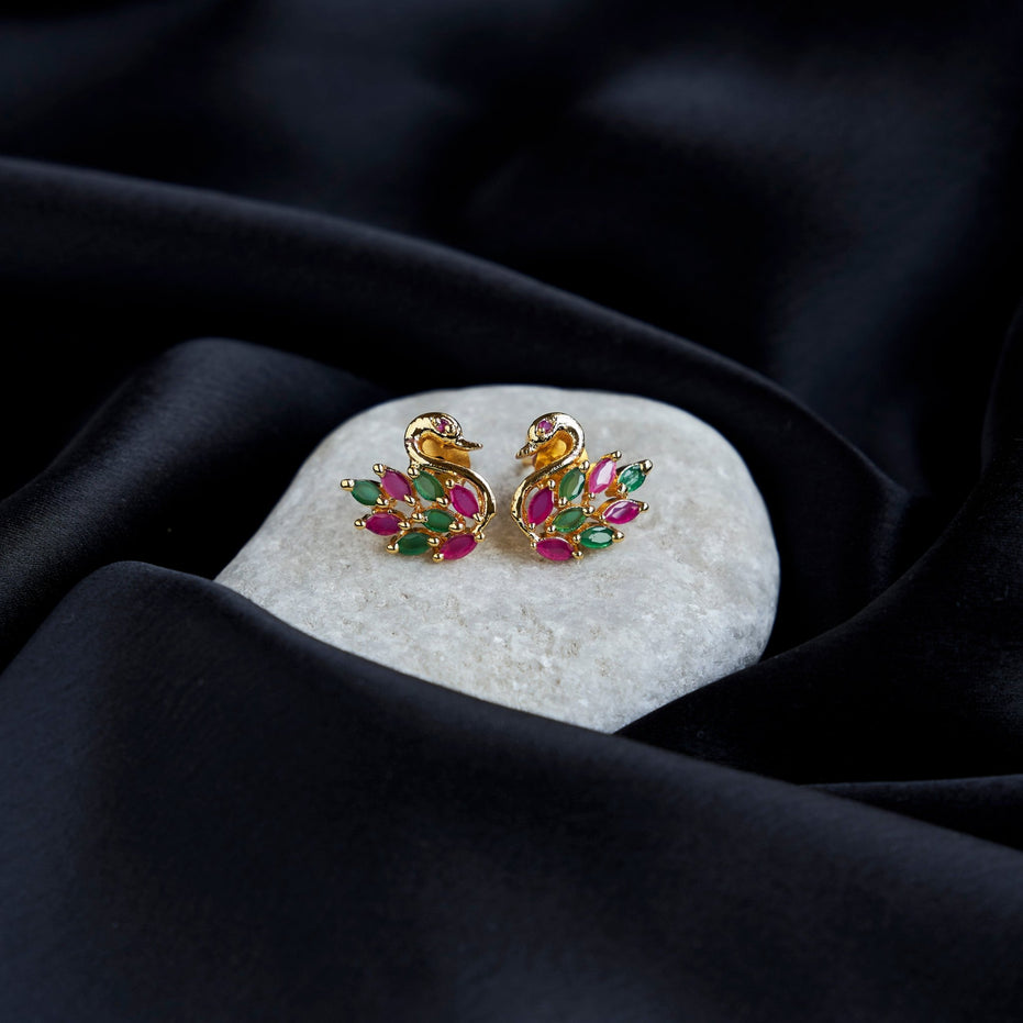 Studs - Elegant Red Peacock Studs - Opal Touch