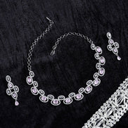 Elegant Rhodium - Plated American Diamond Jewellery Set - Opal Touch