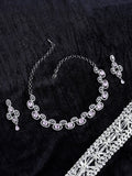 Elegant Rhodium - Plated American Diamond Jewellery Set - Opal Touch