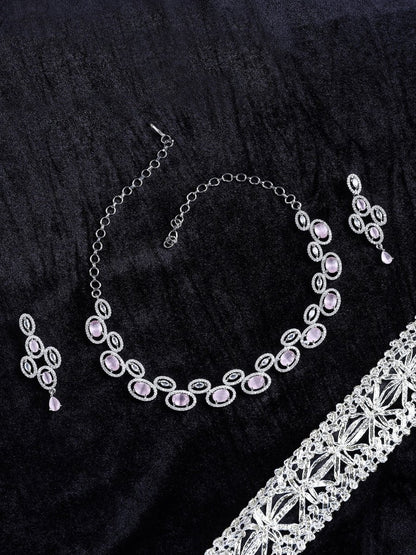 Elegant Rhodium - Plated American Diamond Jewellery Set - Opal Touch