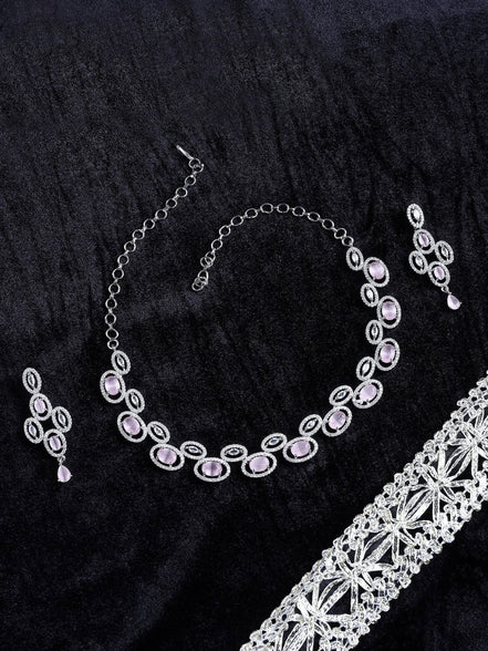Elegant Rhodium - Plated American Diamond Jewellery Set - Opal Touch