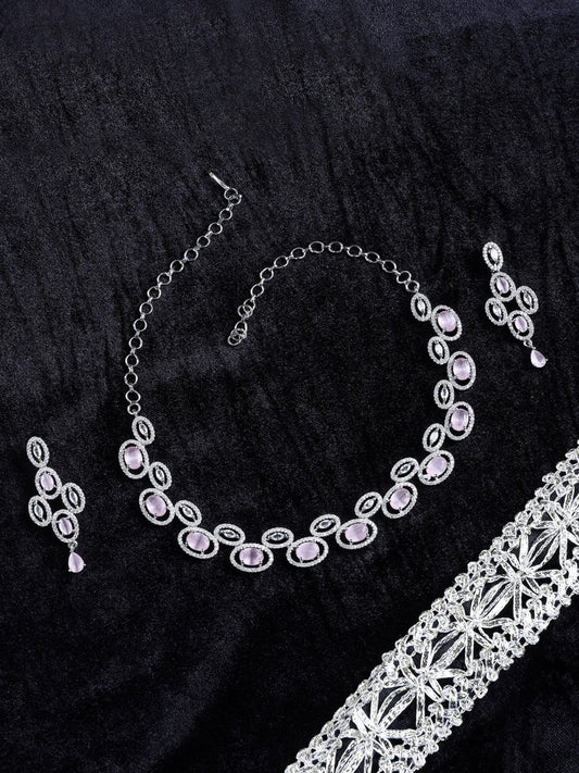 Elegant Rhodium - Plated American Diamond Jewellery Set - Opal Touch