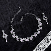Elegant Rhodium - Plated American Diamond Jewellery Set - Opal Touch