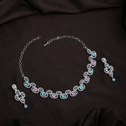 Elegant Rhodium - Plated American Diamond Jewellery Set - Opal Touch