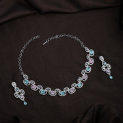 Elegant Rhodium - Plated American Diamond Jewellery Set - Opal Touch