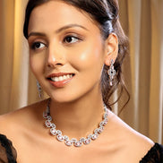 Elegant Rhodium - Plated American Diamond Jewellery Set - Opal Touch