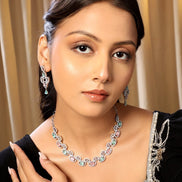 Elegant Rhodium - Plated American Diamond Jewellery Set - Opal Touch