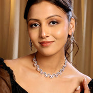 Elegant Rhodium - Plated American Diamond Jewellery Set - Opal Touch