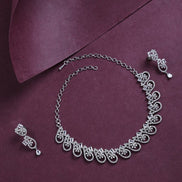 Elegant Rhodium Plated Cubic Zirconia (CZ) Necklace & Earrings Set - Opal Touch