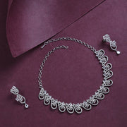 Elegant Rhodium Plated Cubic Zirconia (CZ) Necklace & Earrings Set - Opal Touch