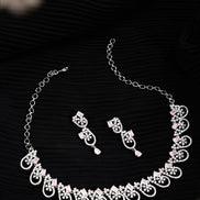 Elegant Rhodium Plated Cubic Zirconia (CZ) Necklace & Earrings Set - Opal Touch