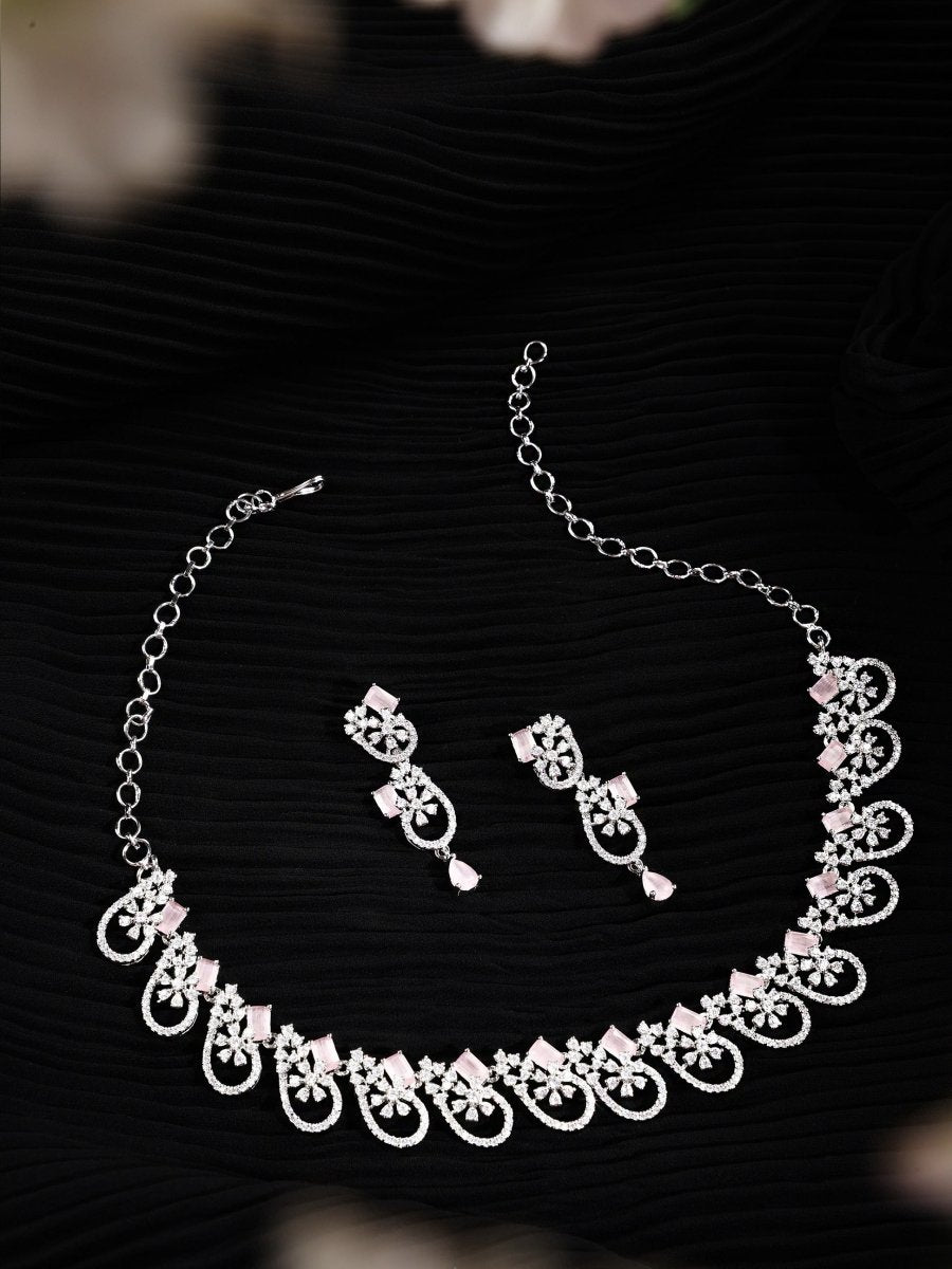Elegant Rhodium Plated Cubic Zirconia (CZ) Necklace & Earrings Set - Opal Touch