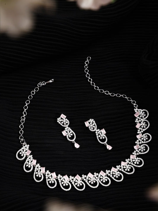 Elegant Rhodium Plated Cubic Zirconia (CZ) Necklace & Earrings Set - Opal Touch