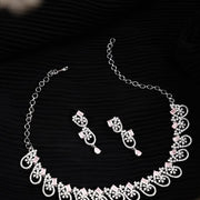 Elegant Rhodium Plated Cubic Zirconia (CZ) Necklace & Earrings Set - Opal Touch