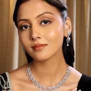 Elegant Rhodium Plated Cubic Zirconia (CZ) Necklace & Earrings Set - Opal Touch