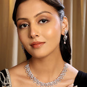 Elegant Rhodium Plated Cubic Zirconia (CZ) Necklace & Earrings Set - Opal Touch
