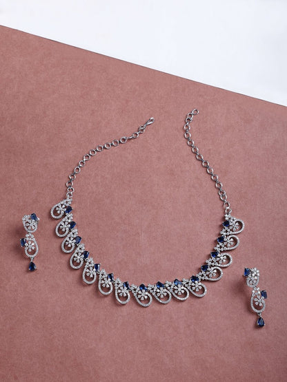 Elegant Rhodium Plated Cubic Zirconia (CZ) Necklace & Earrings Set - Opal Touch