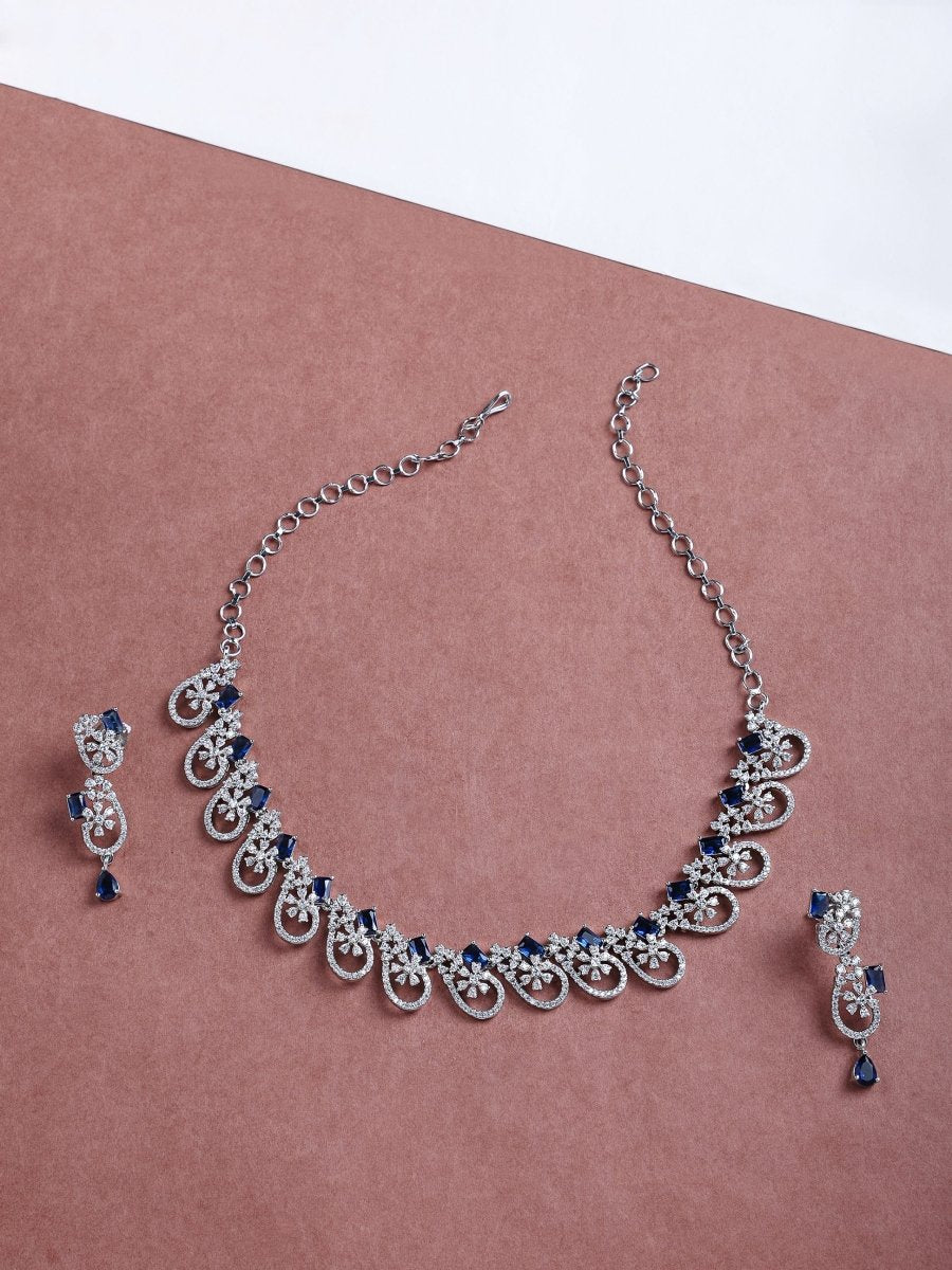 Elegant Rhodium Plated Cubic Zirconia (CZ) Necklace & Earrings Set - Opal Touch