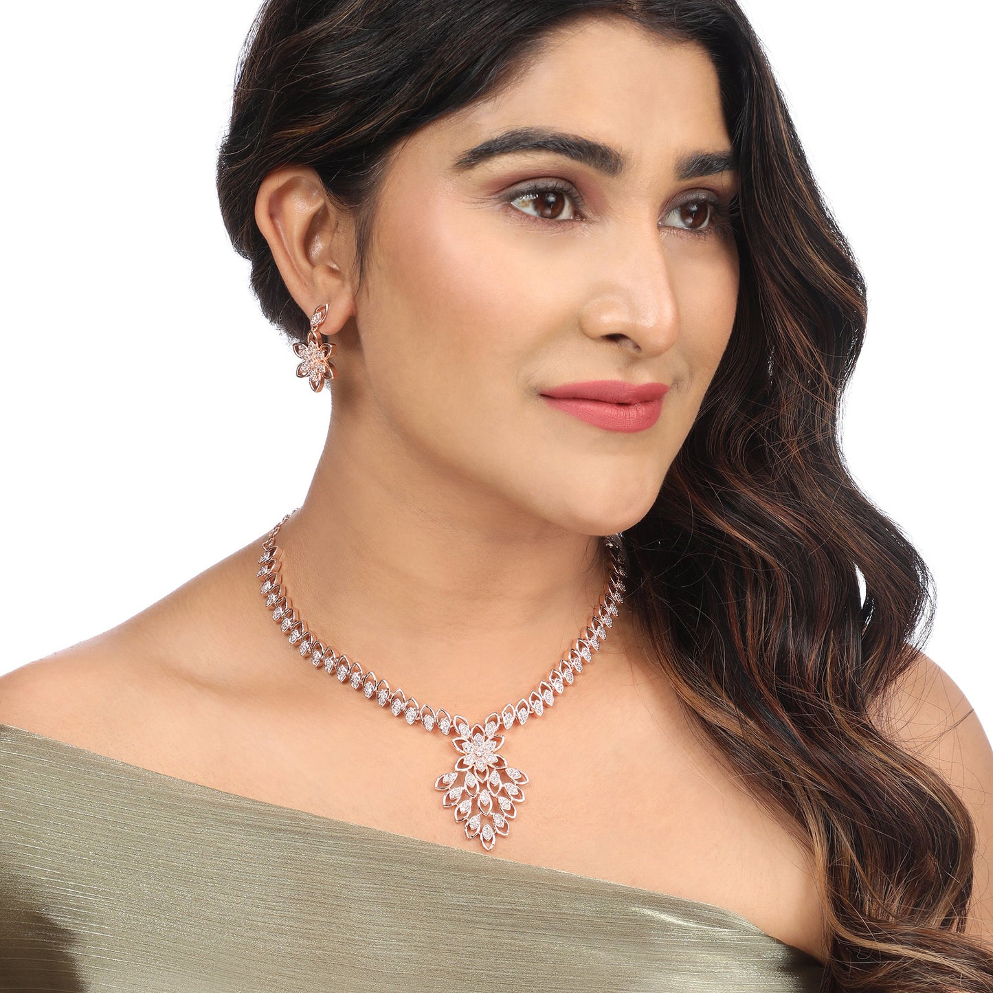 Opal Touch - Elegant Rose Necklace -