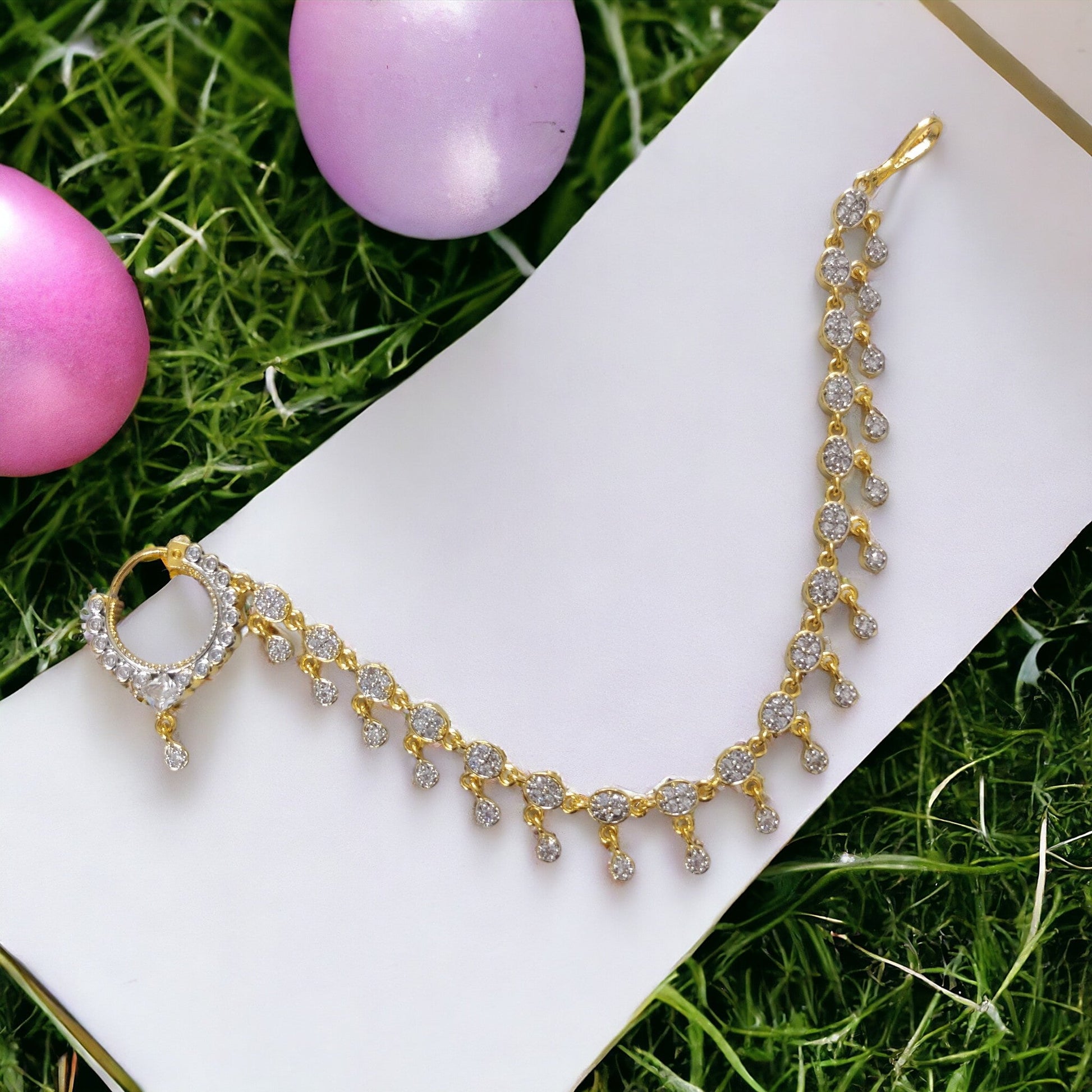 Opal Touch - Elegant Square Diamond Nath with String - Nose Pin