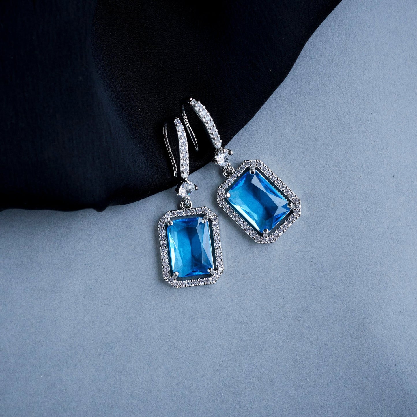 Earrings - Elegant Square Hoop Drops - Opal Touch