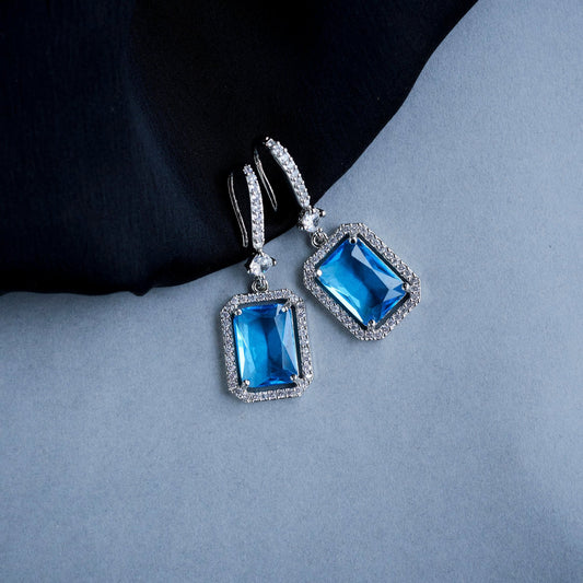 Earrings - Elegant Square Hoop Drops - Opal Touch