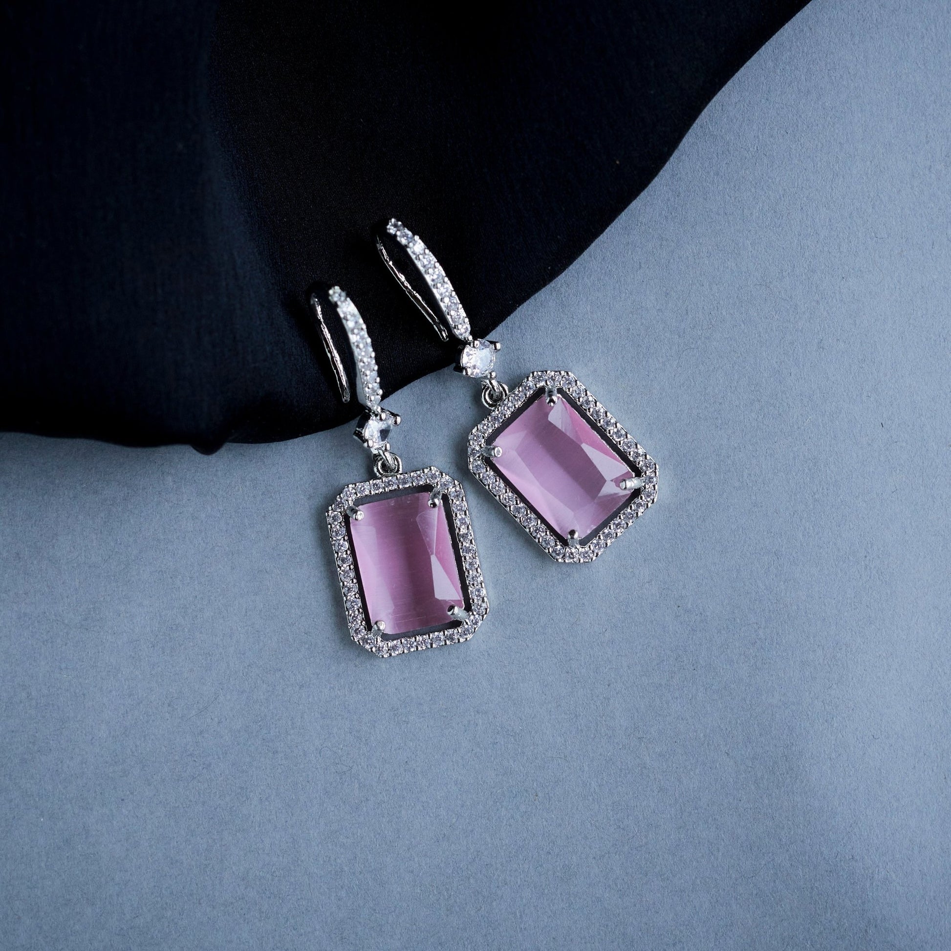 Earrings - Elegant Square Hoop Drops - Opal Touch