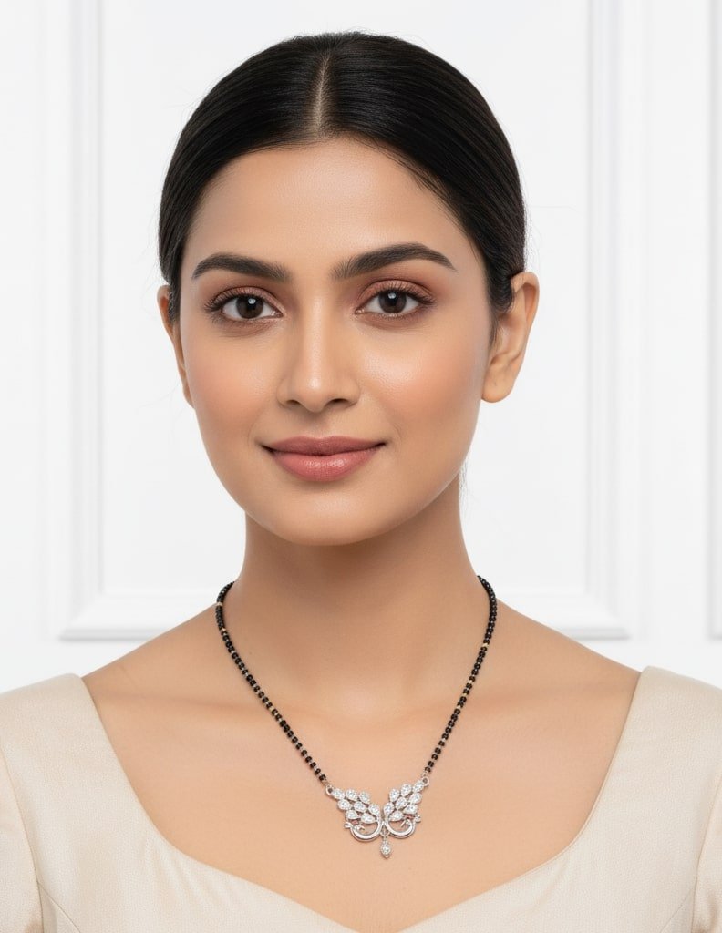 Embellished Peacock Rhodium Mangalsutra - Opal Touch