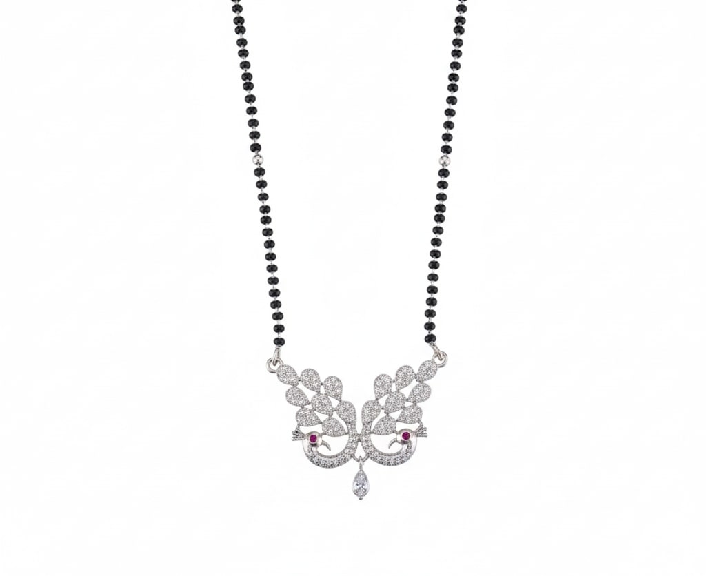 Embellished Peacock Rhodium Mangalsutra - Opal Touch