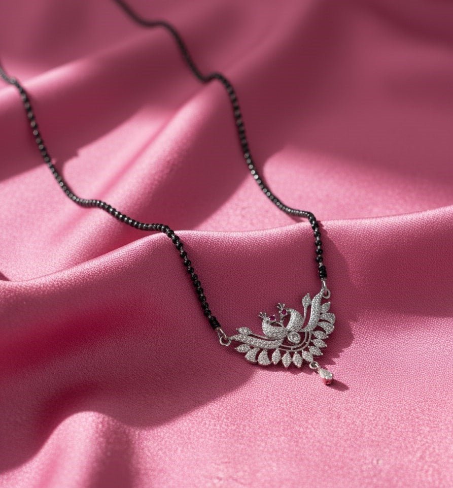 Embellished Rhodium Plated Twin Peacock Mangalsutra - Opal Touch