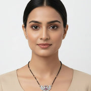 Embellished Rhodium Plated Twin Peacock Mangalsutra - Opal Touch