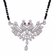 Embellished Rhodium Plated Twin Peacock Mangalsutra - Opal Touch