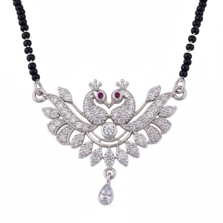 Embellished Rhodium Plated Twin Peacock Mangalsutra - Opal Touch