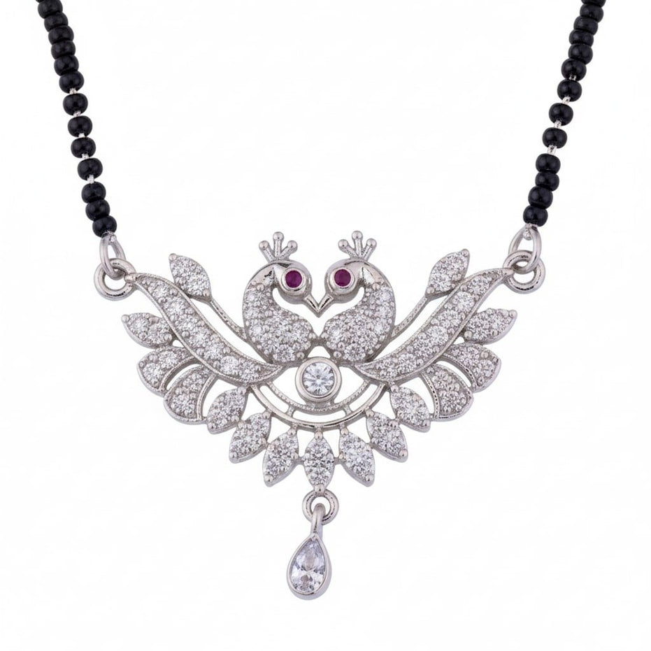 Embellished Rhodium Plated Twin Peacock Mangalsutra - Opal Touch