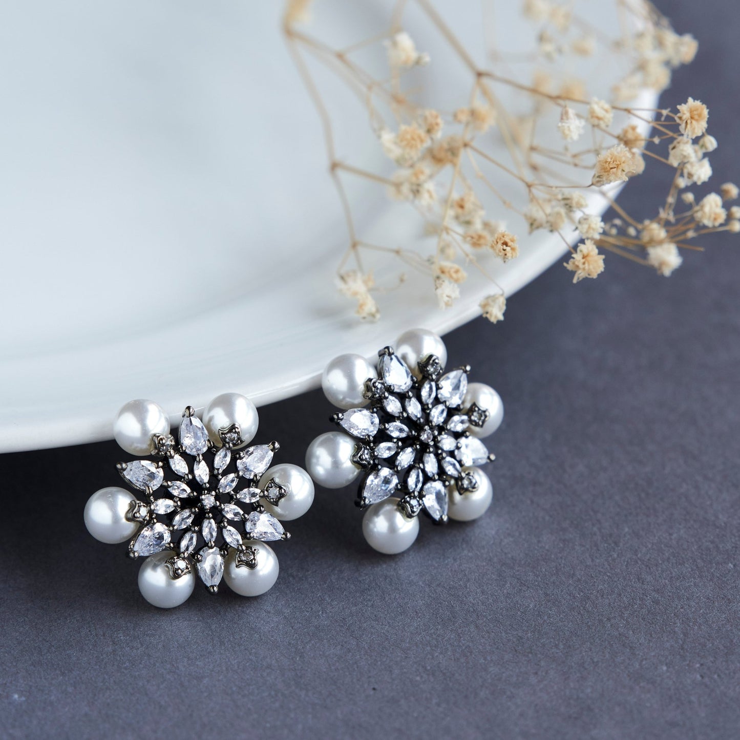 Studs - Embrace Contemporary Black Plated Studs - Opal Touch