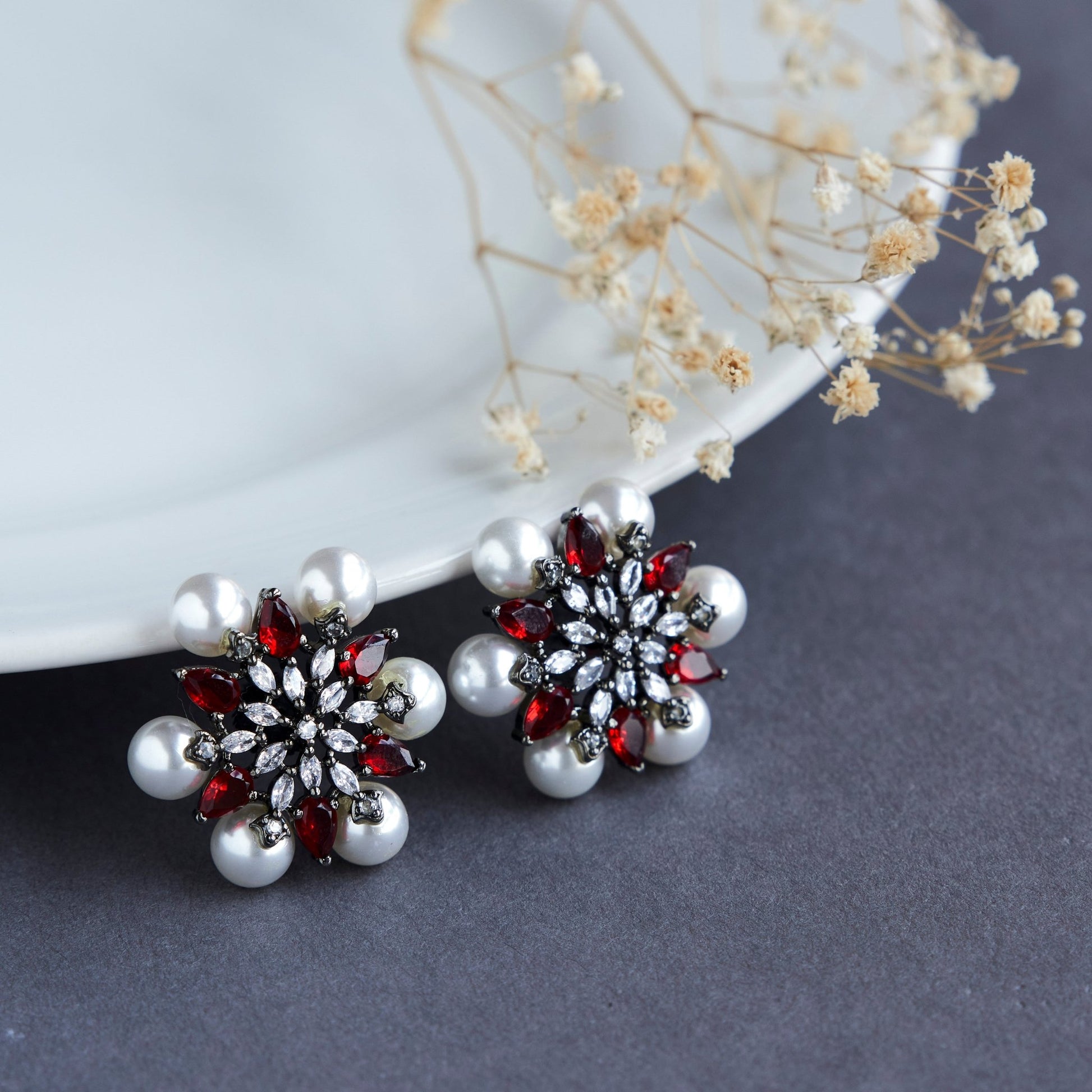 Studs - Embrace Contemporary Black Plated Studs - Opal Touch